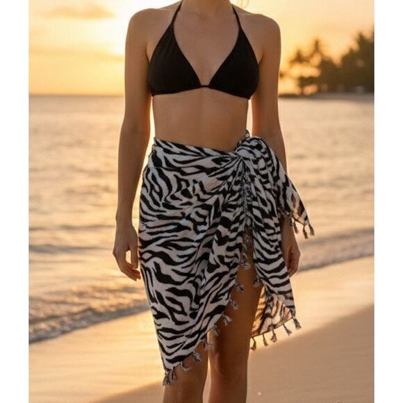 Bridge to Bali Made in Indonesia Zebra-Print Rayon Beach Cover-Up - Picture 3 of 7